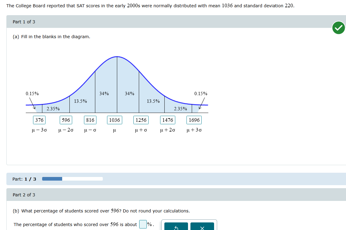 (b)What percentage of students scored over 596?