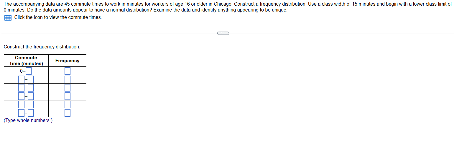 The accompanying data are 45 commute times to
