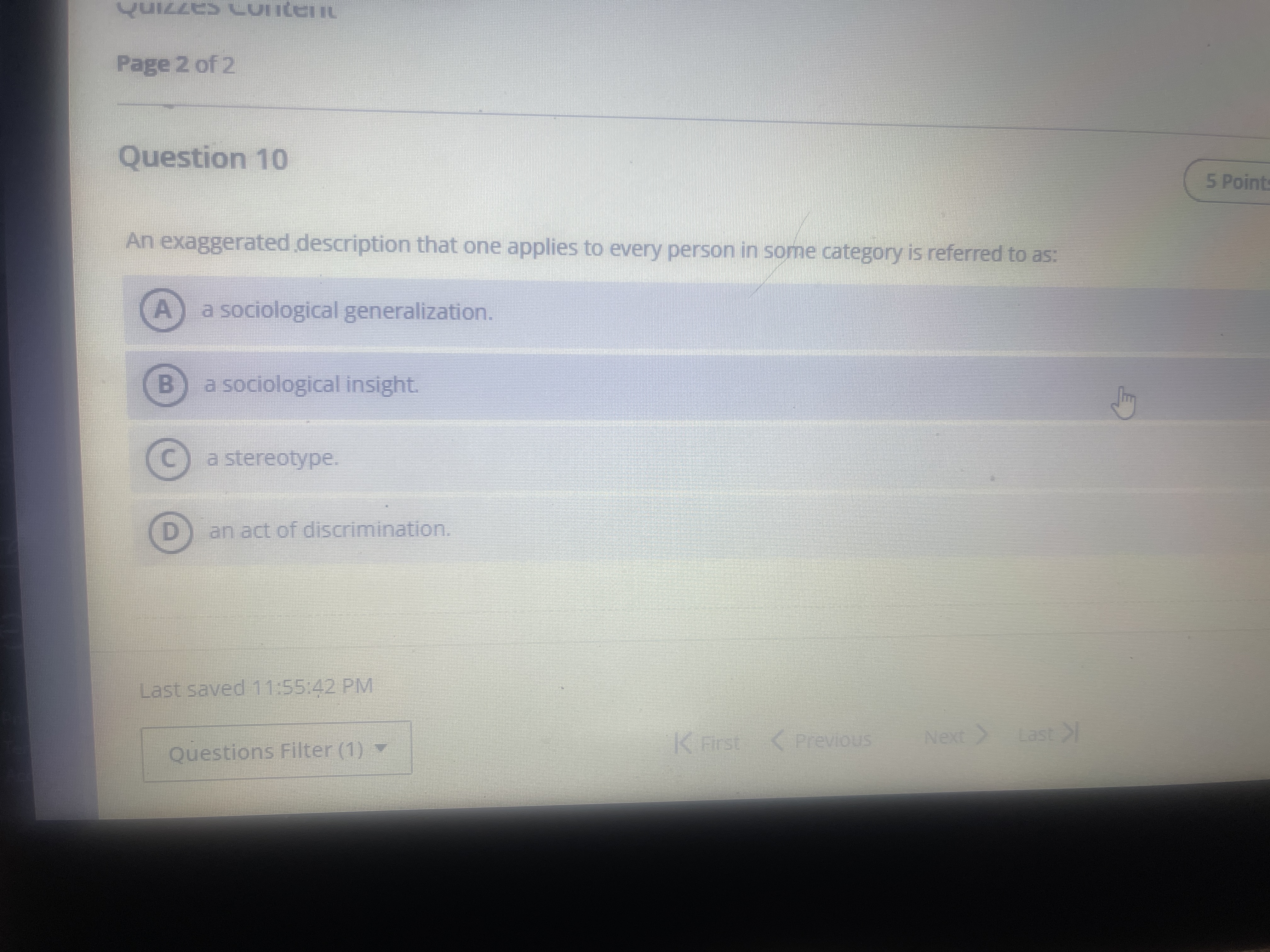 ? QUIZZES LUIREHIL Page 2 of 2 Question 10 5