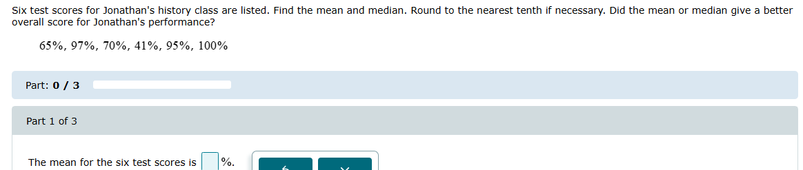 The mean for the six test scores is Six test