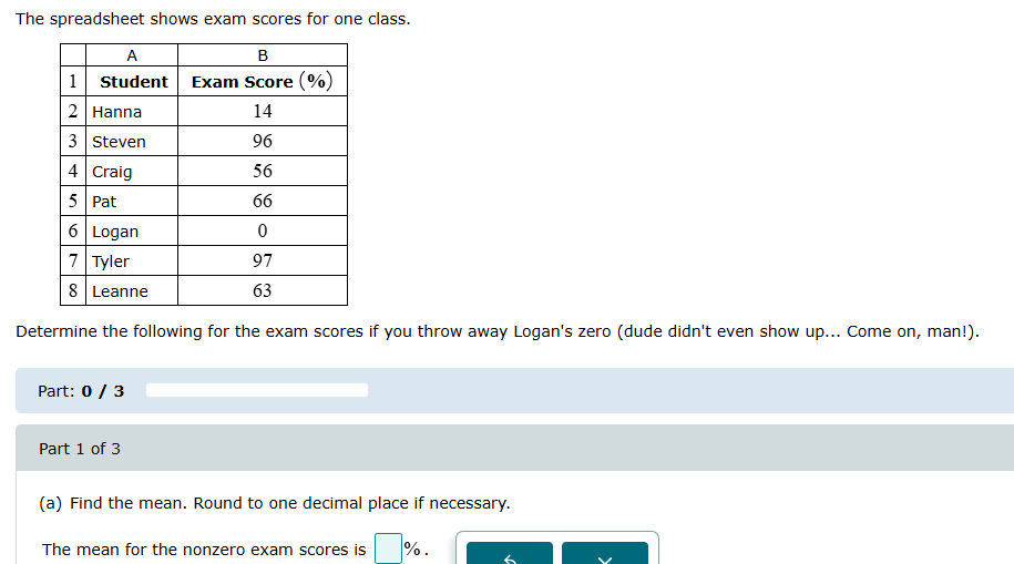 (a)Find the mean. Round to one decimal place if