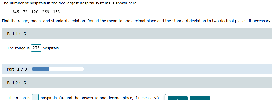 The mean is hospitals. (Round the answer to one