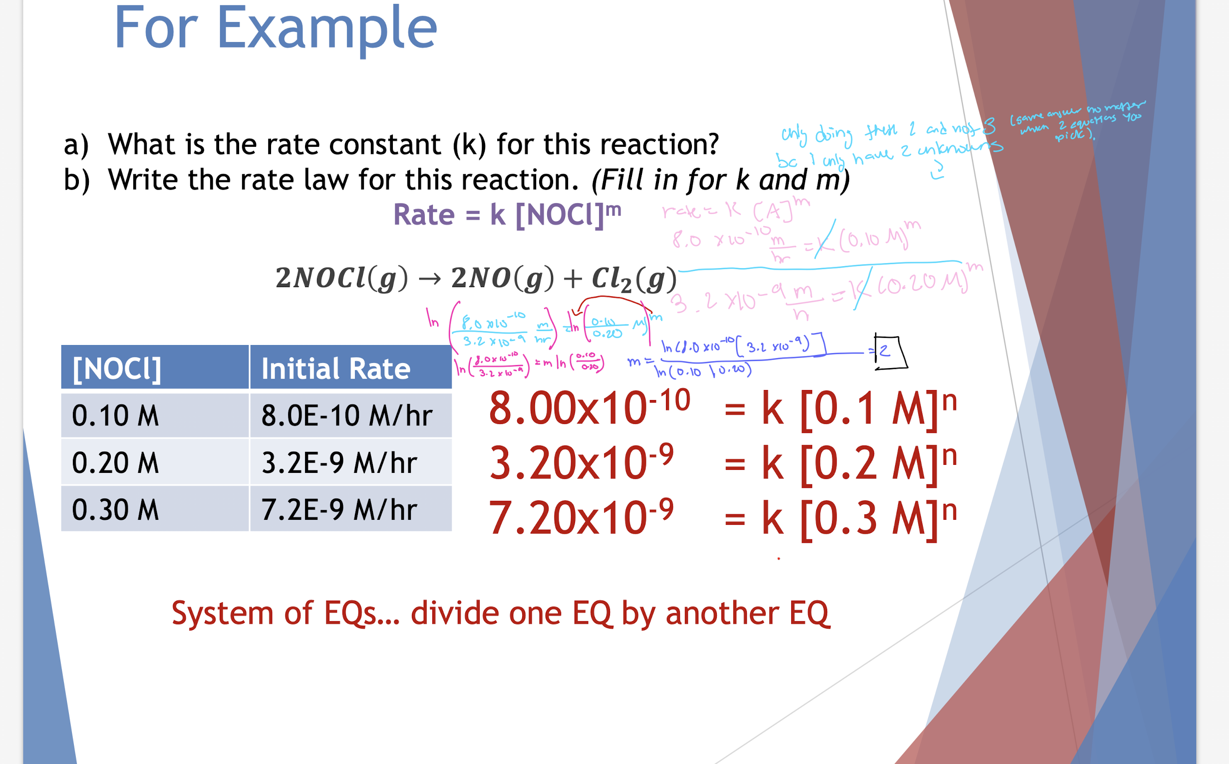 explain For Example a) What is the rate constant