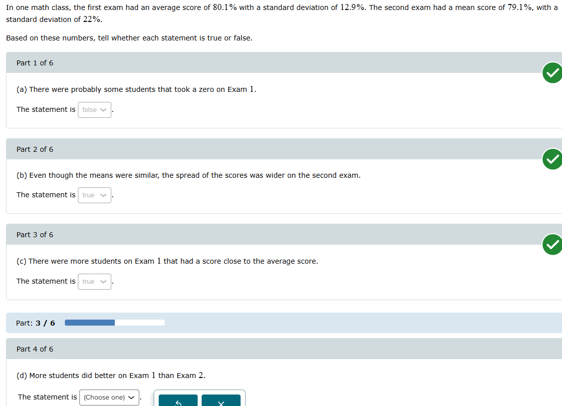 (d)More students did better on Exam 1 than Exam 2
