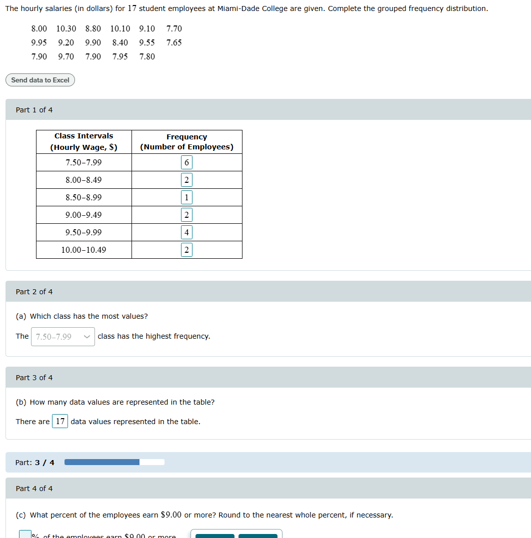 (c)What percent of the employees earn $9.00 or