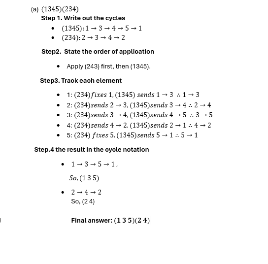 check please agin (a) (1345)(234) Step 1. Write