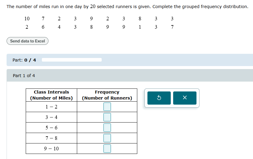 The number of miles run in one day by 20 selected