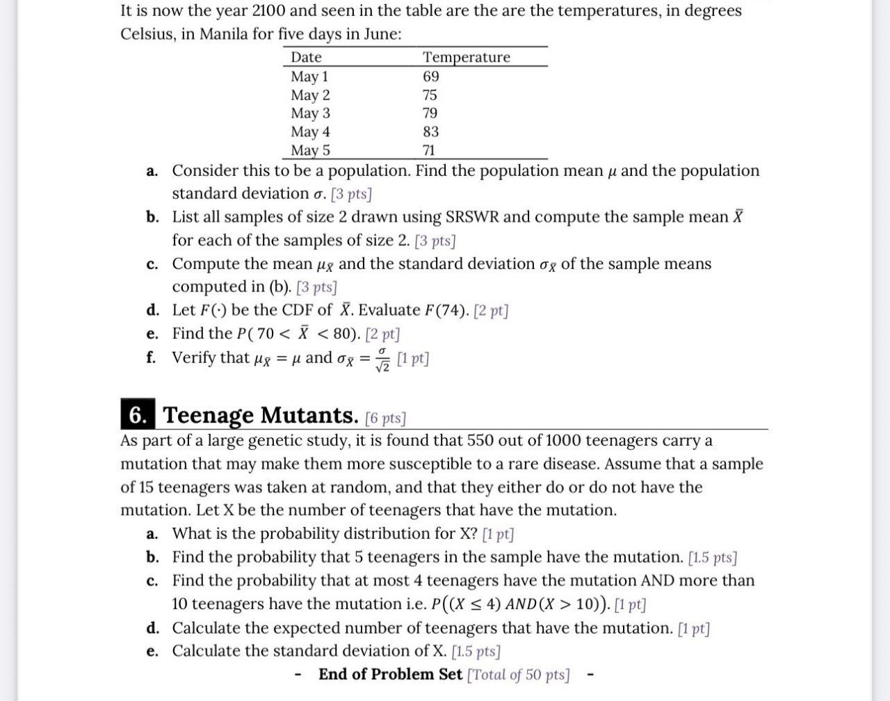 SUBJECT: ELEMENTARY STATISTICS INSTRUCTIONS: Must