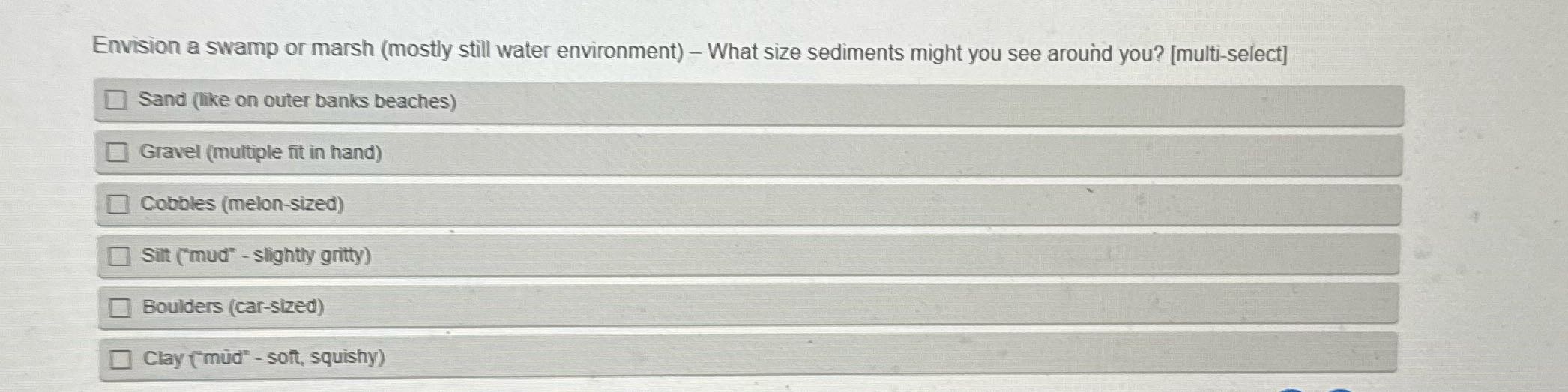 ? Envision a swamp or marsh (mostly still water