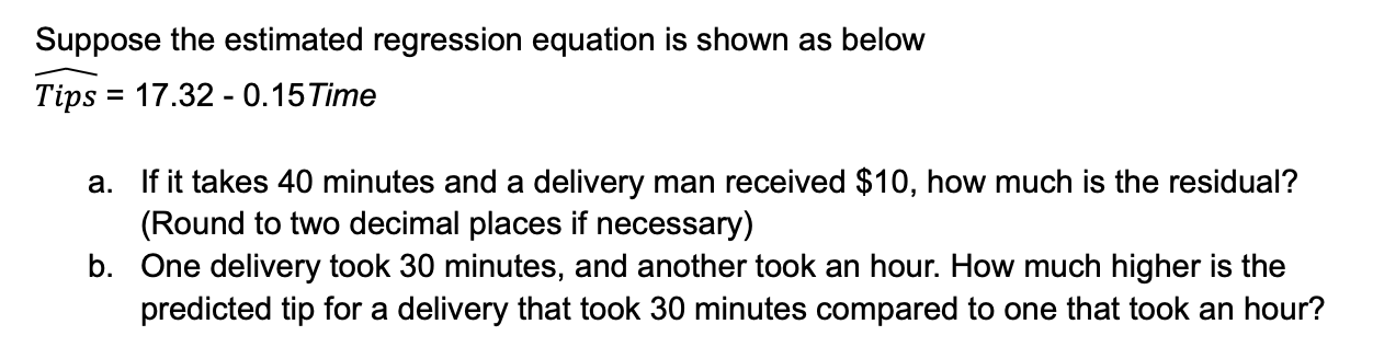Suppose the estimated regression equation is