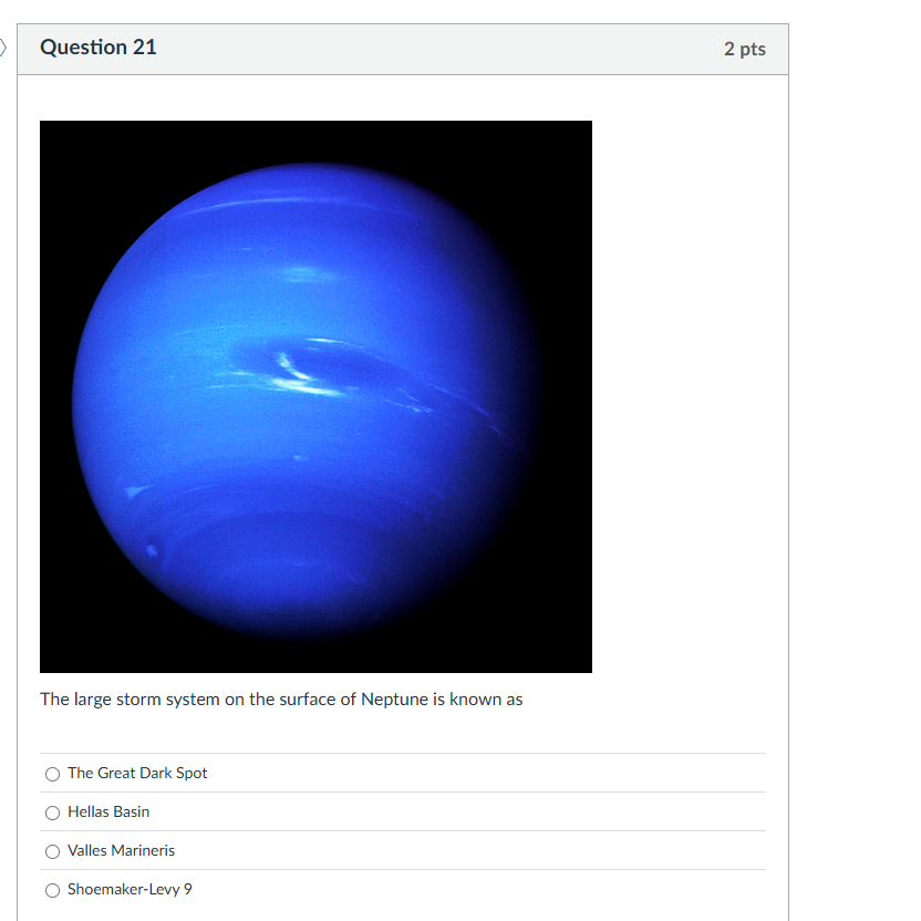 S Question 21 2 pts The large storm system on the