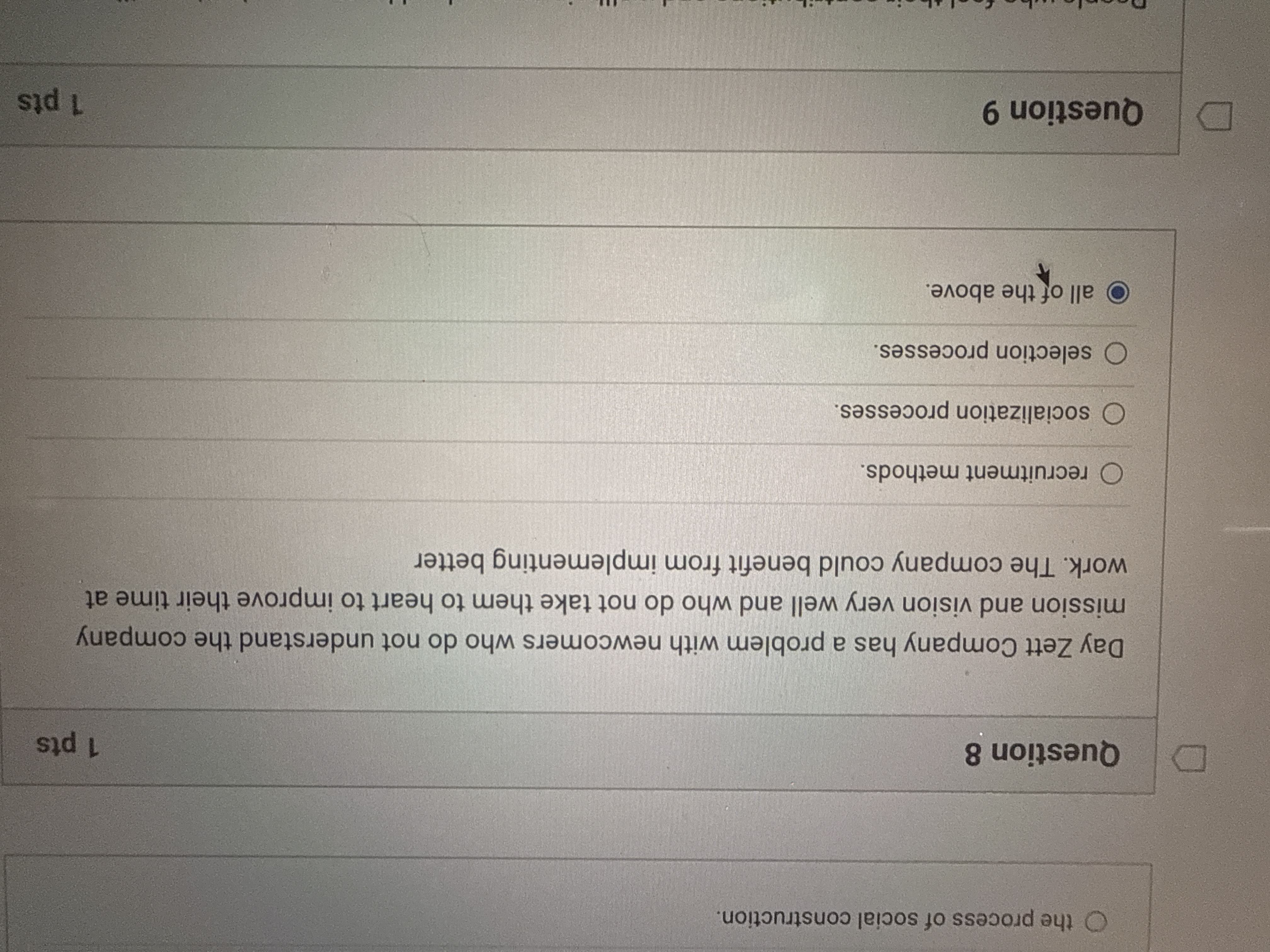 I believe the best answer to question eight is