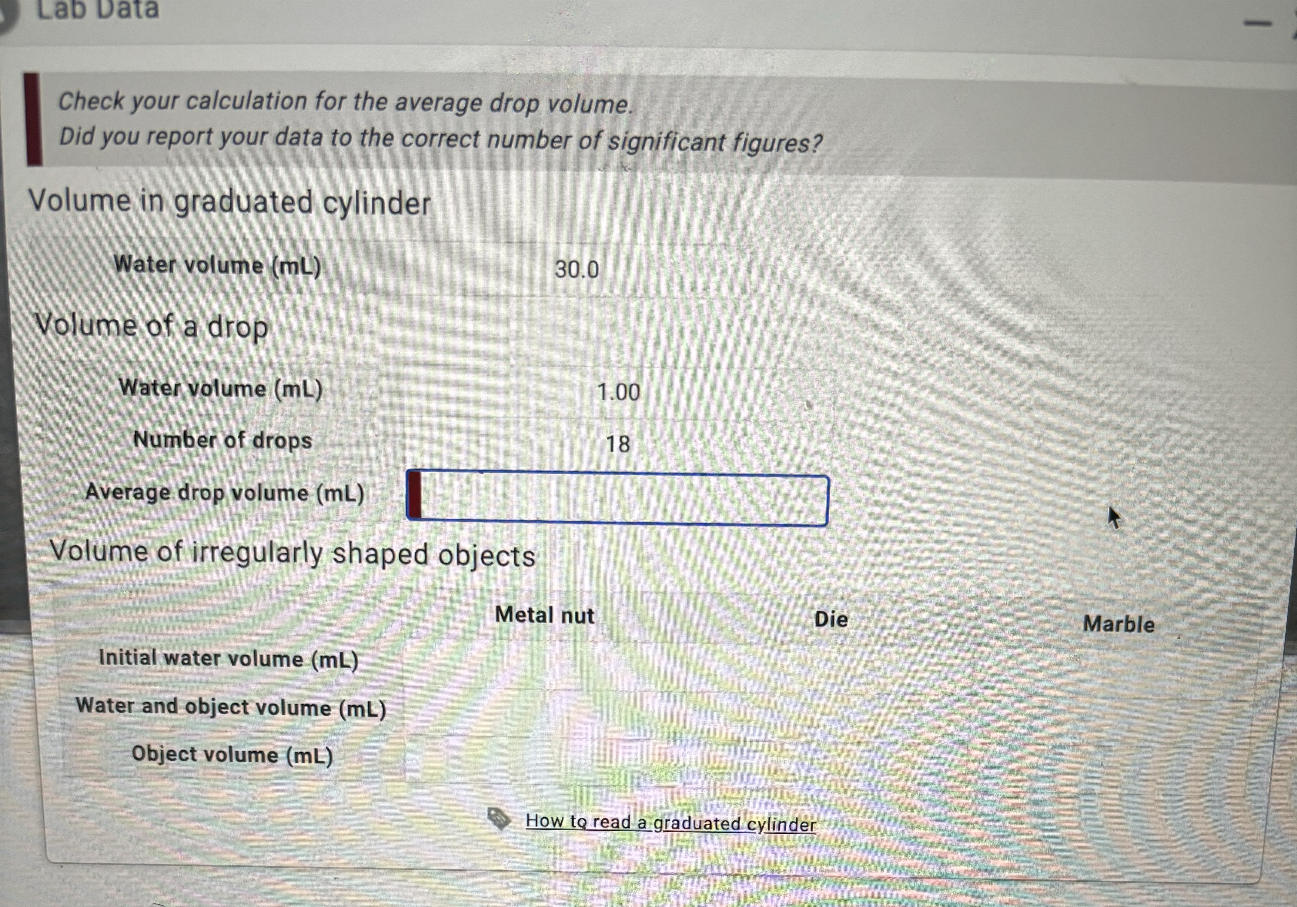 How would I find the average drop volume (ml)?