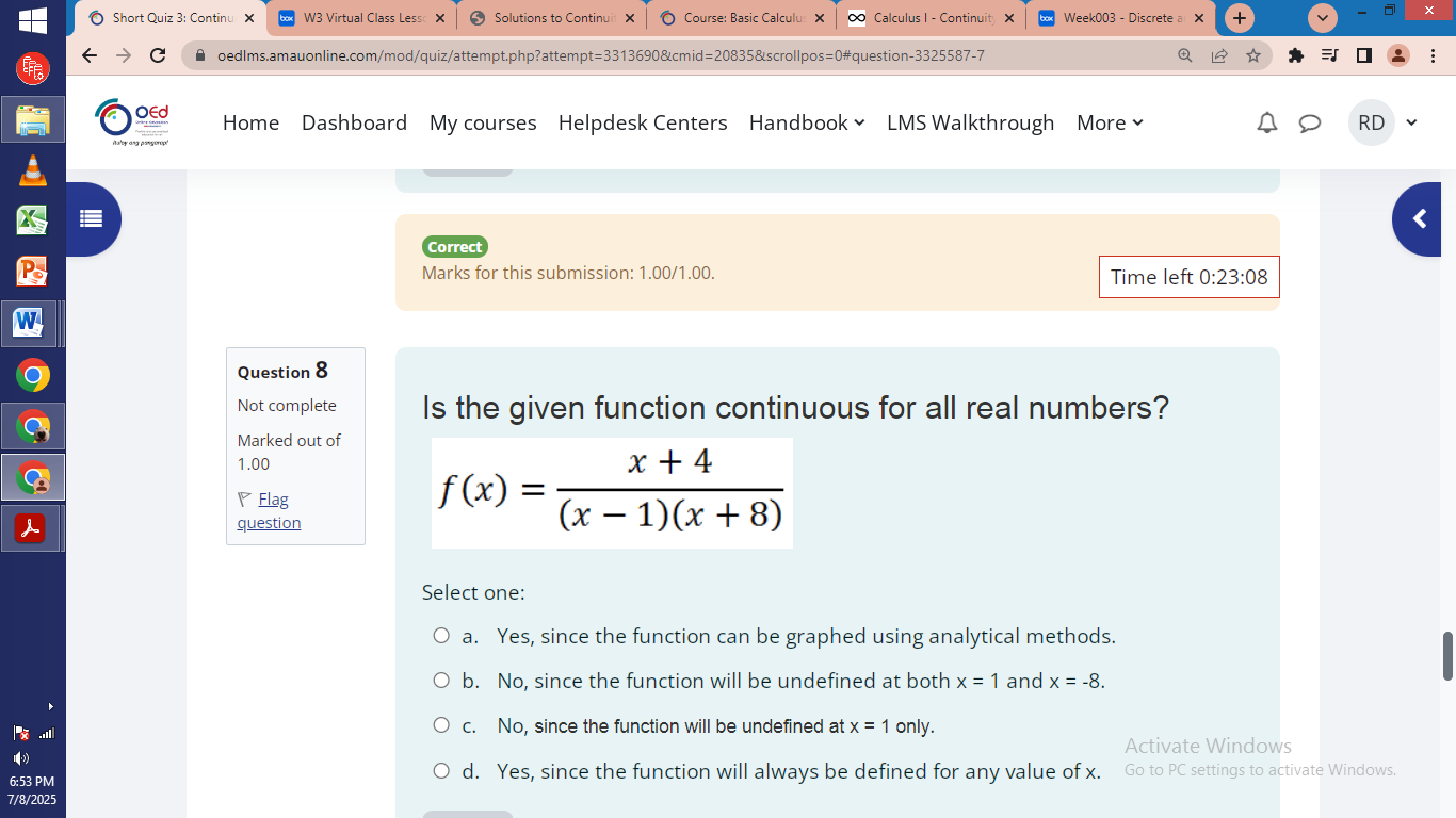 ? O Short Quiz 3: Continu X box W3 Virtual Class