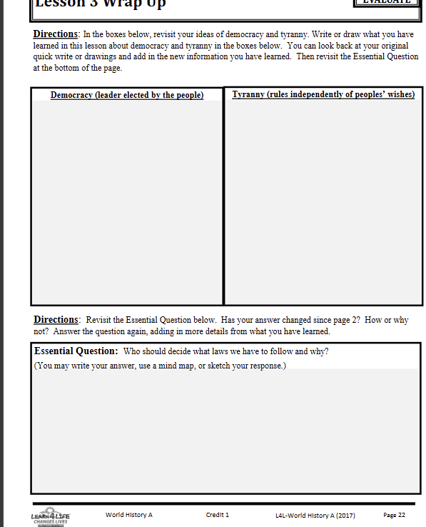 ? Lesson 5 Wrap up Directions: In the boxes