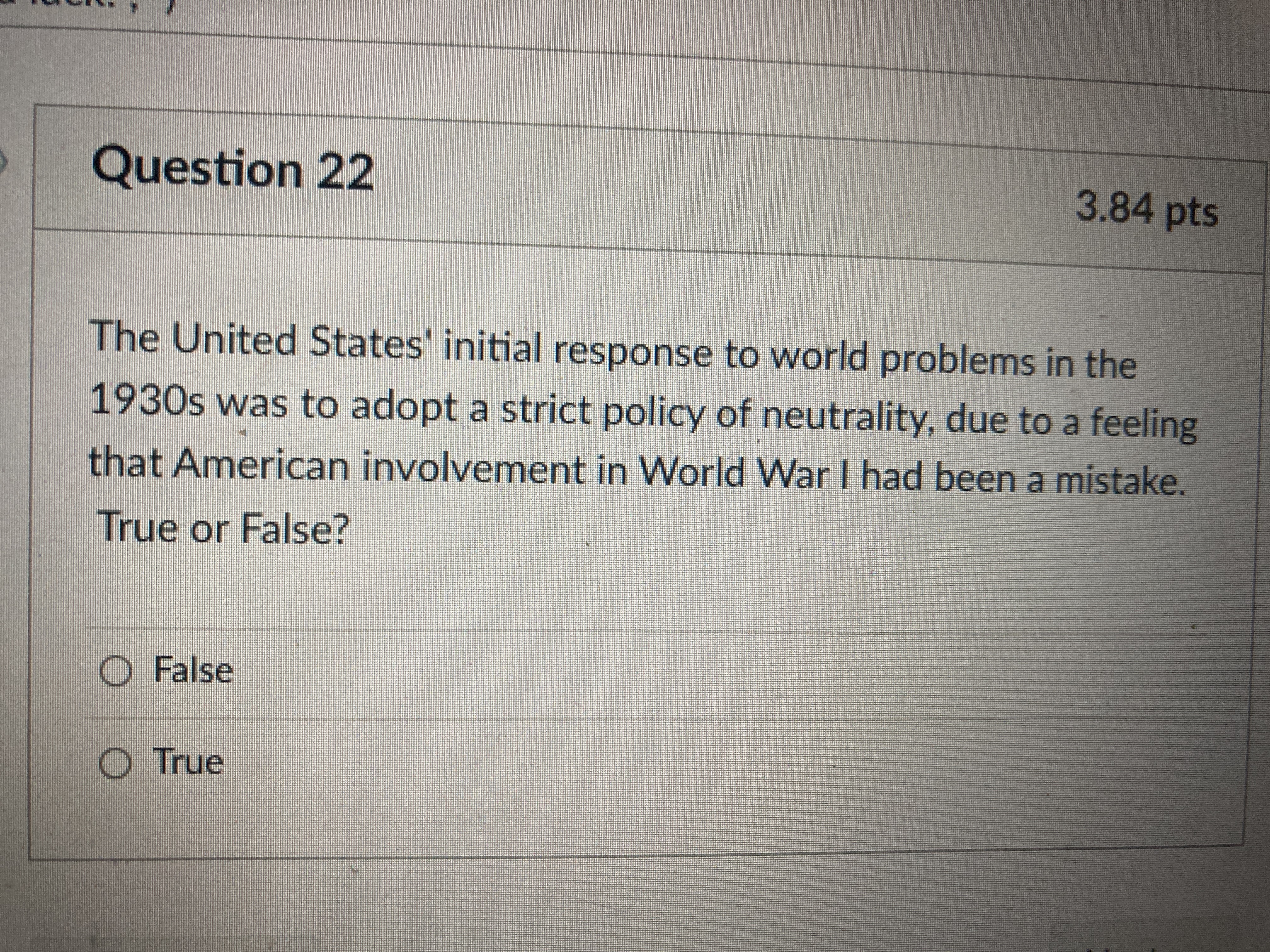 State the correct answer Question 22 3.84 pts The