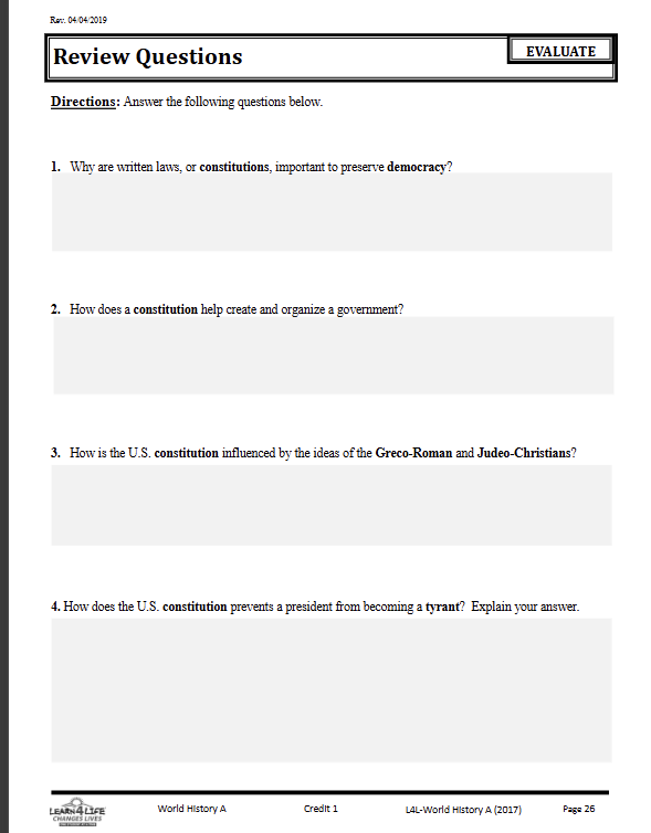 ? Rev. 04 04 2019 Review Questions EVALUATE