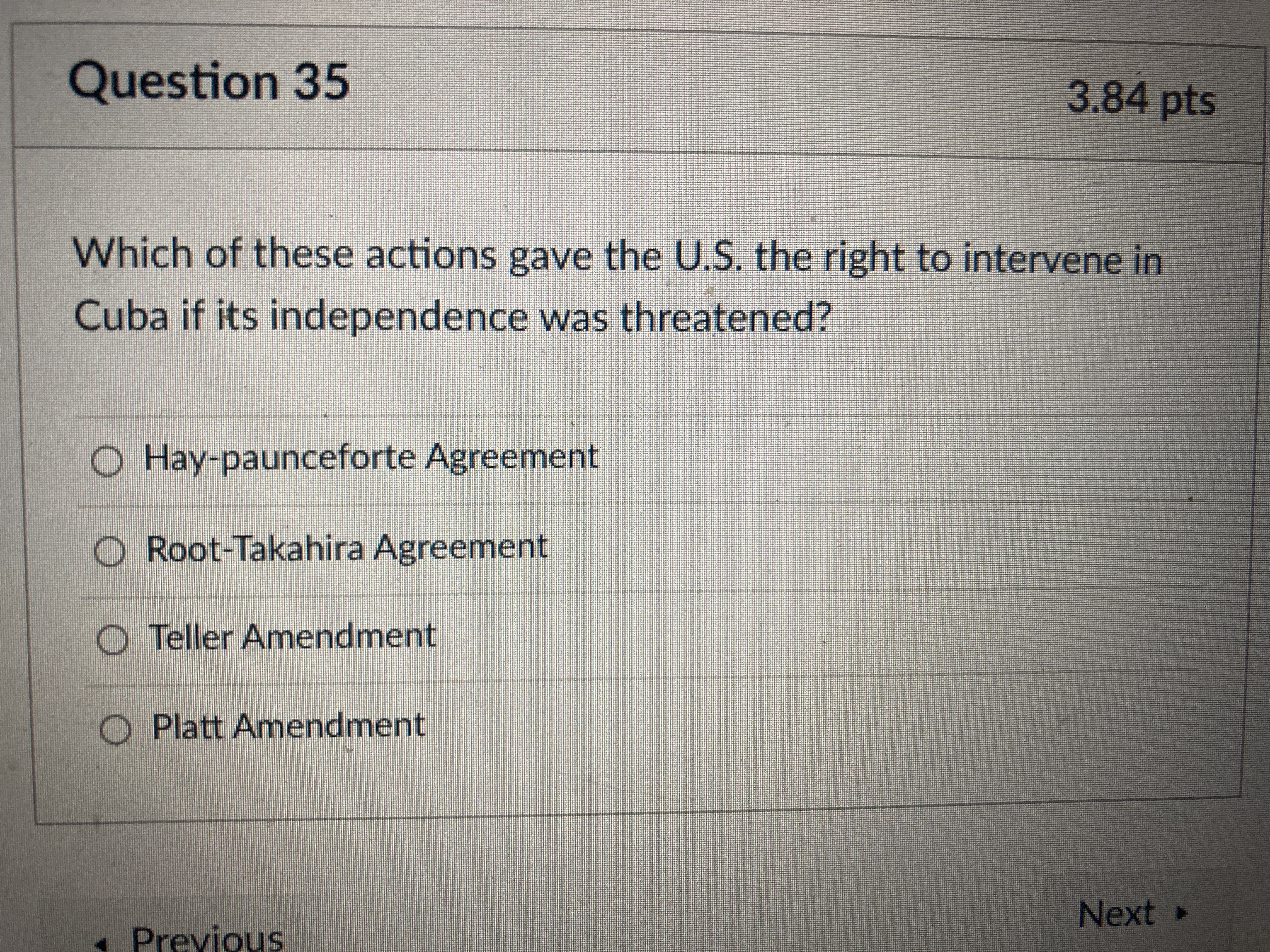 State the correct answer Question 35 3.84 pts