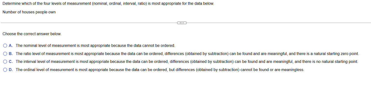 Determine which of the four levels of measurement