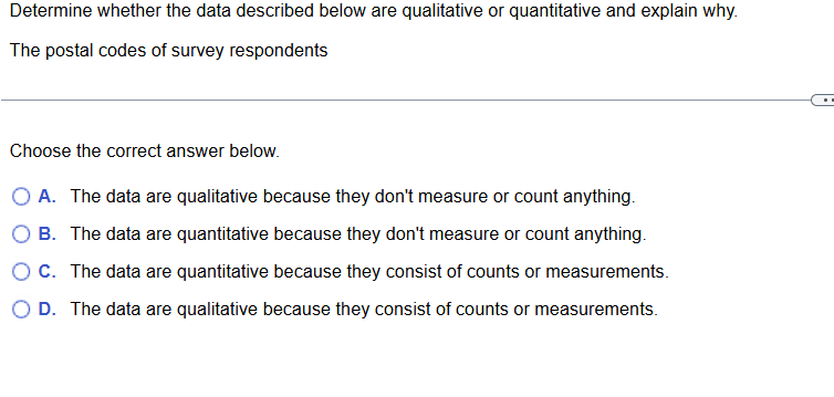 Determine whether the data described below are