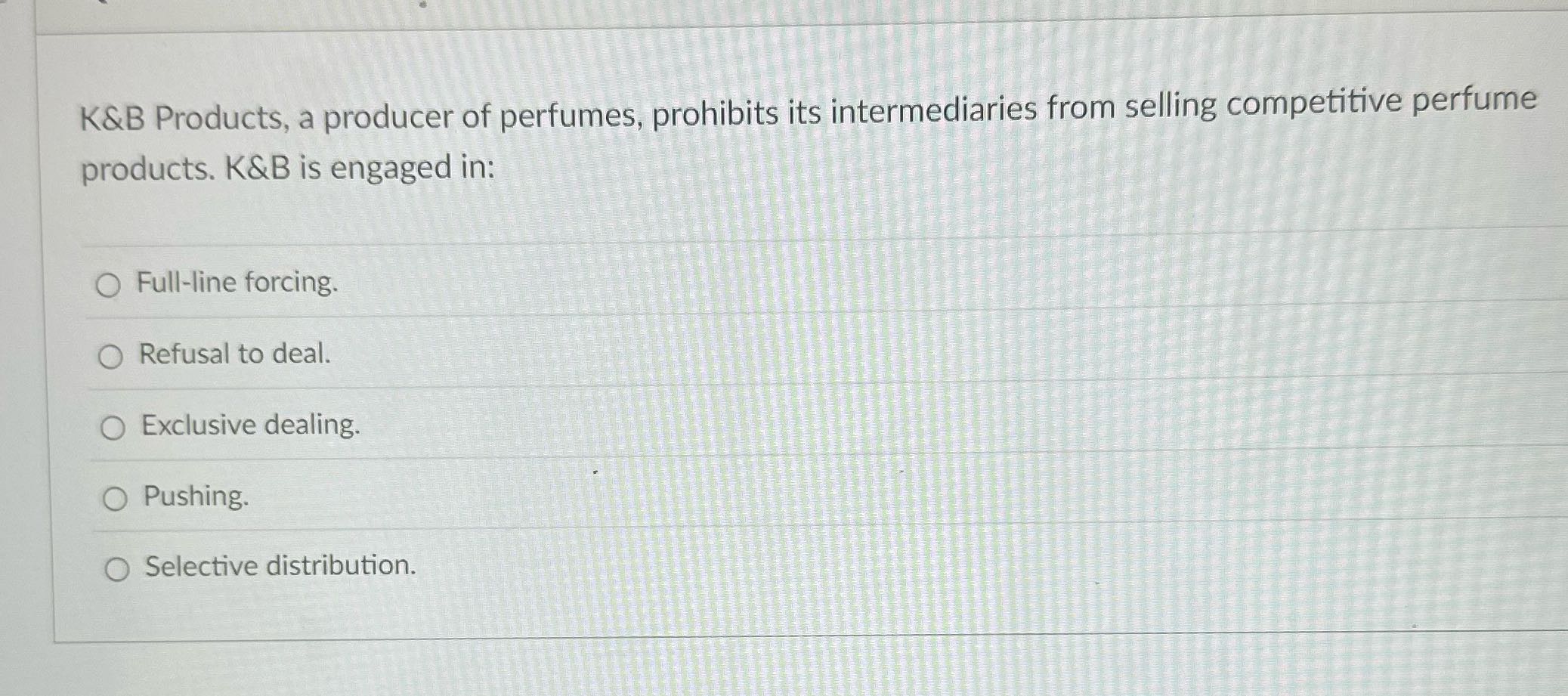 ? K&B Products, a producer of perfumes, prohibits