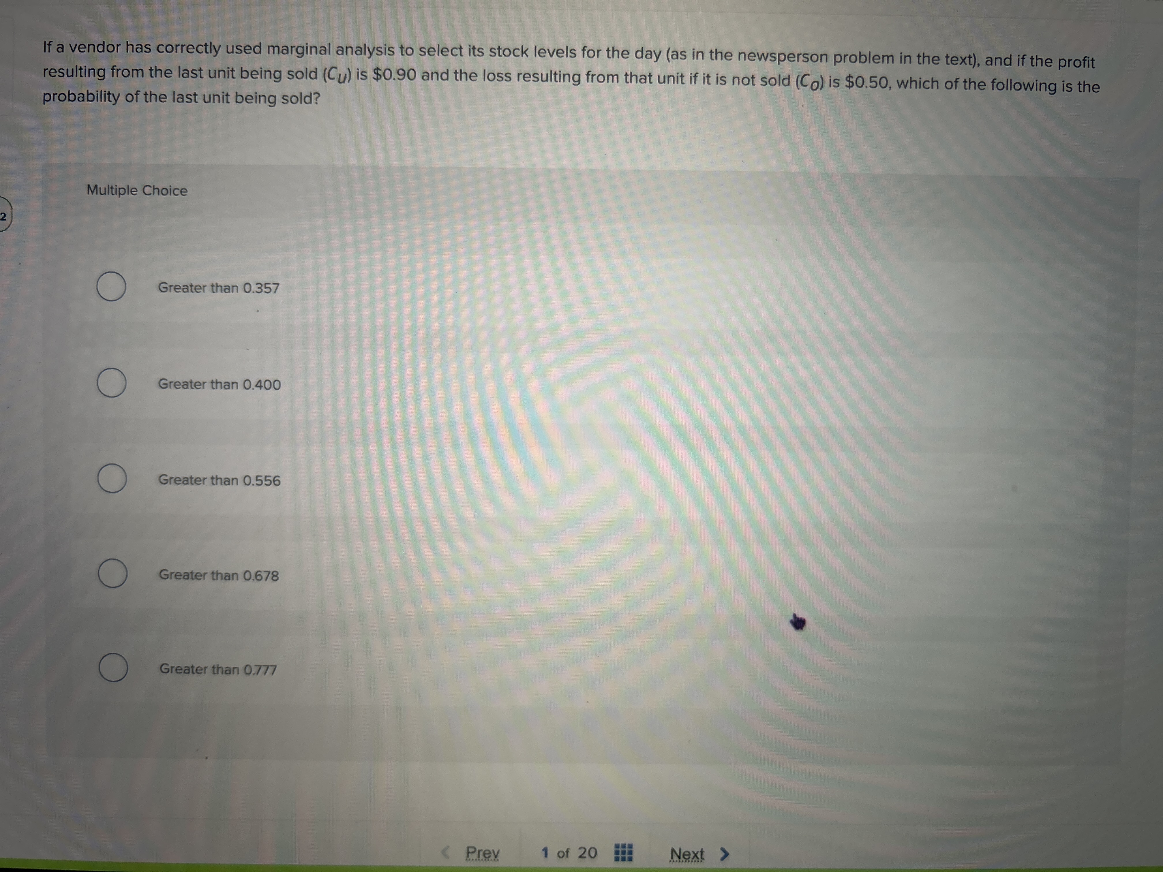 Which of the following is the probability of the