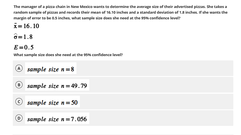 The manager of a pizza chain in New Mexico wants