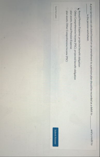 A prior service cost calculated based on an