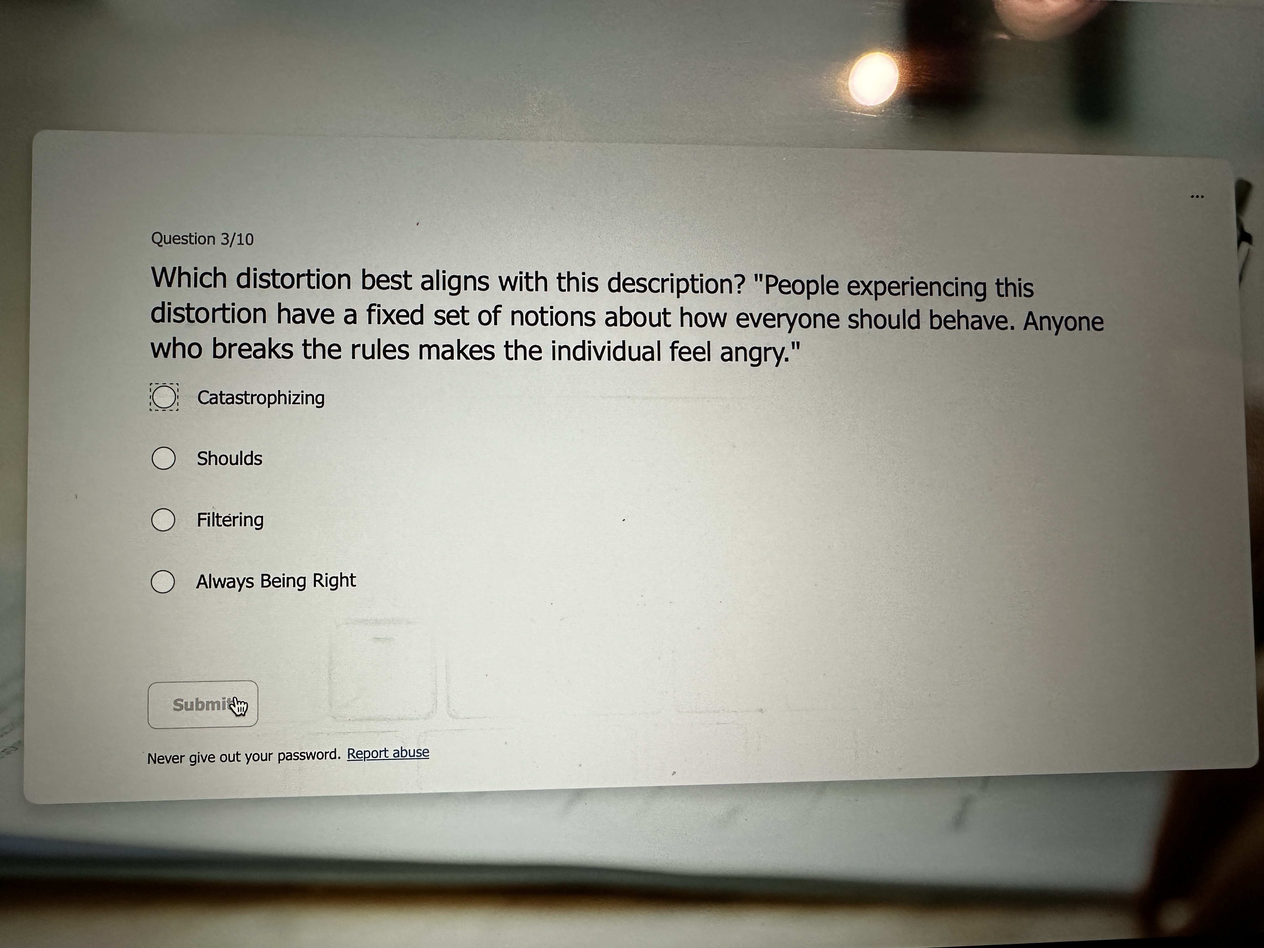 the question . .. Question 3/10 Which distortion