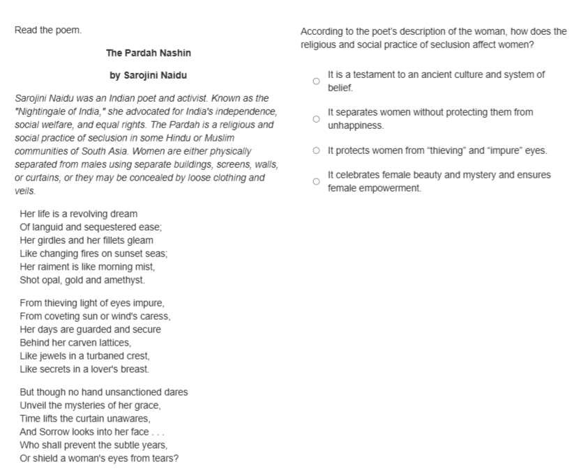 solve Read the poem. The Pardah Nashin by