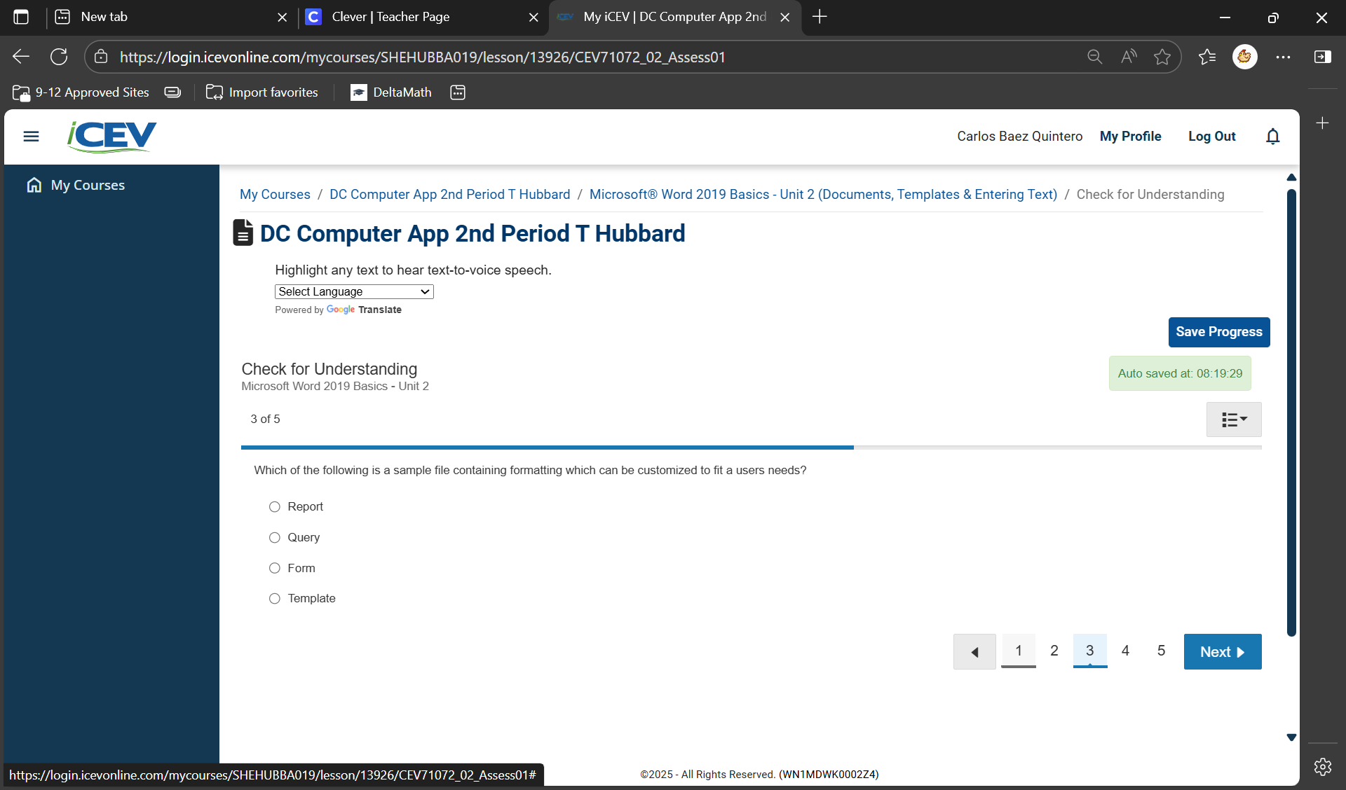 solve New tab X C Clever | Teacher Page X av My