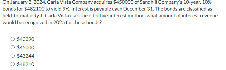 solve On January 3, 2024, Carla Vista Company