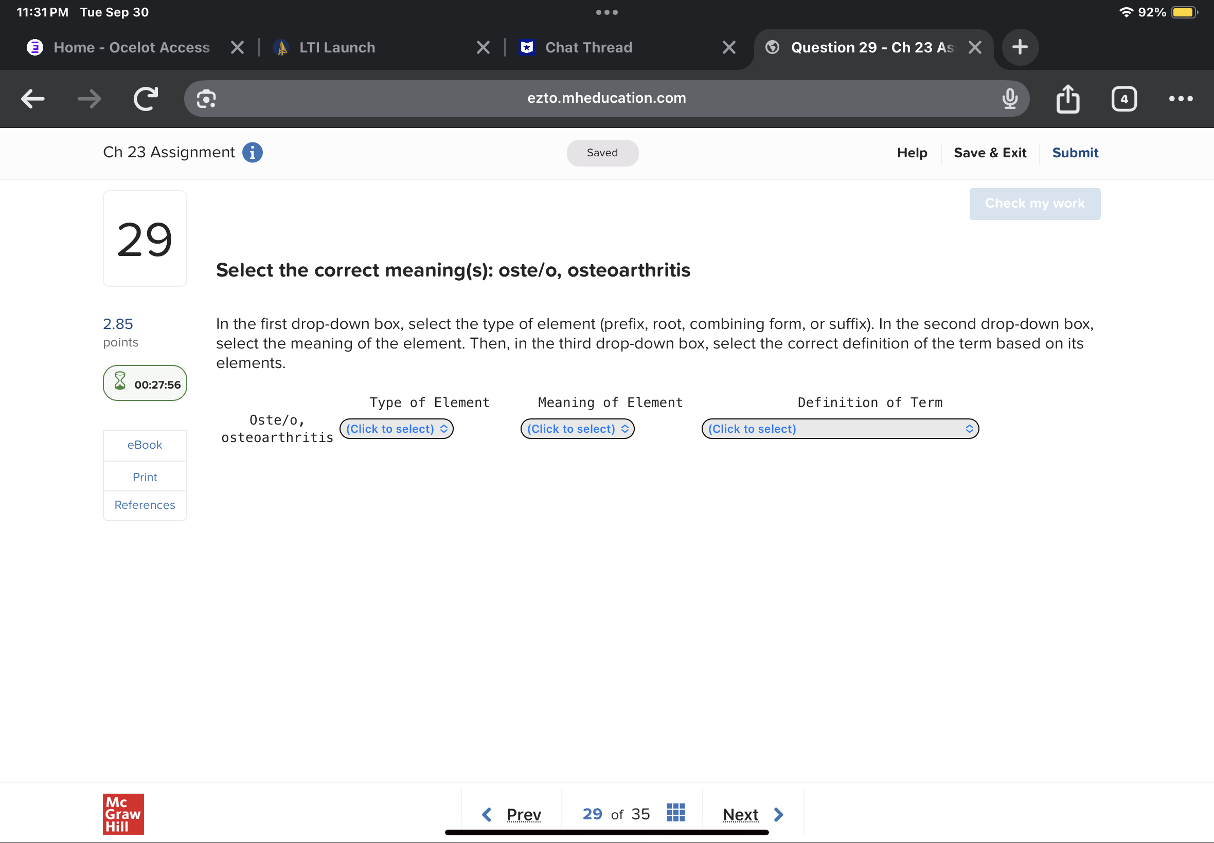 11:31 PM Tue Sep 30 92% Home - Ocelot Access X |
