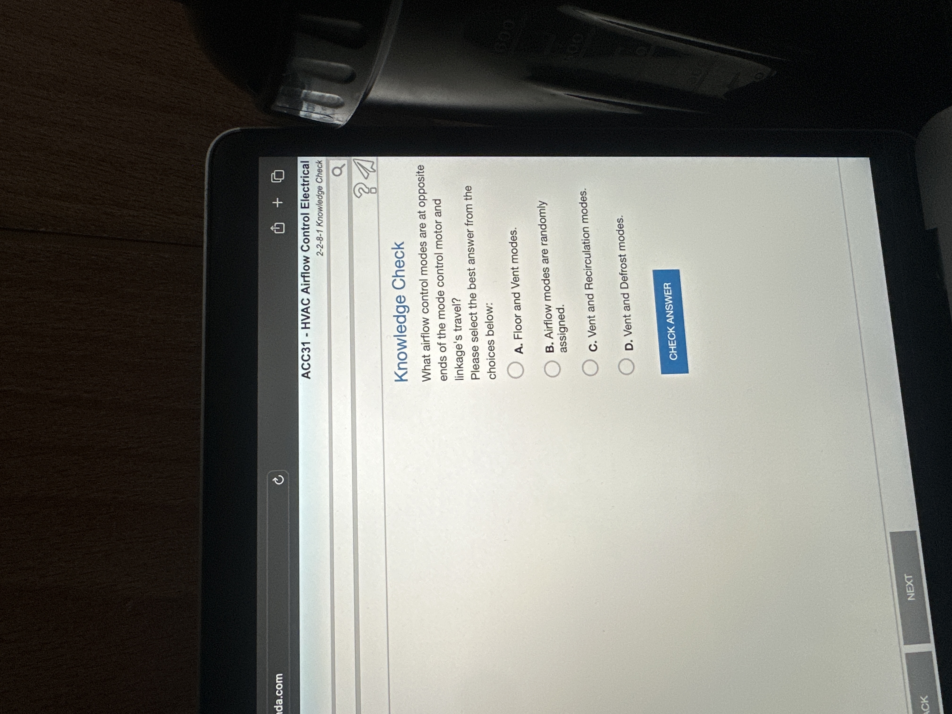 What is the answer da.com ACC31 - HVAC Airflow