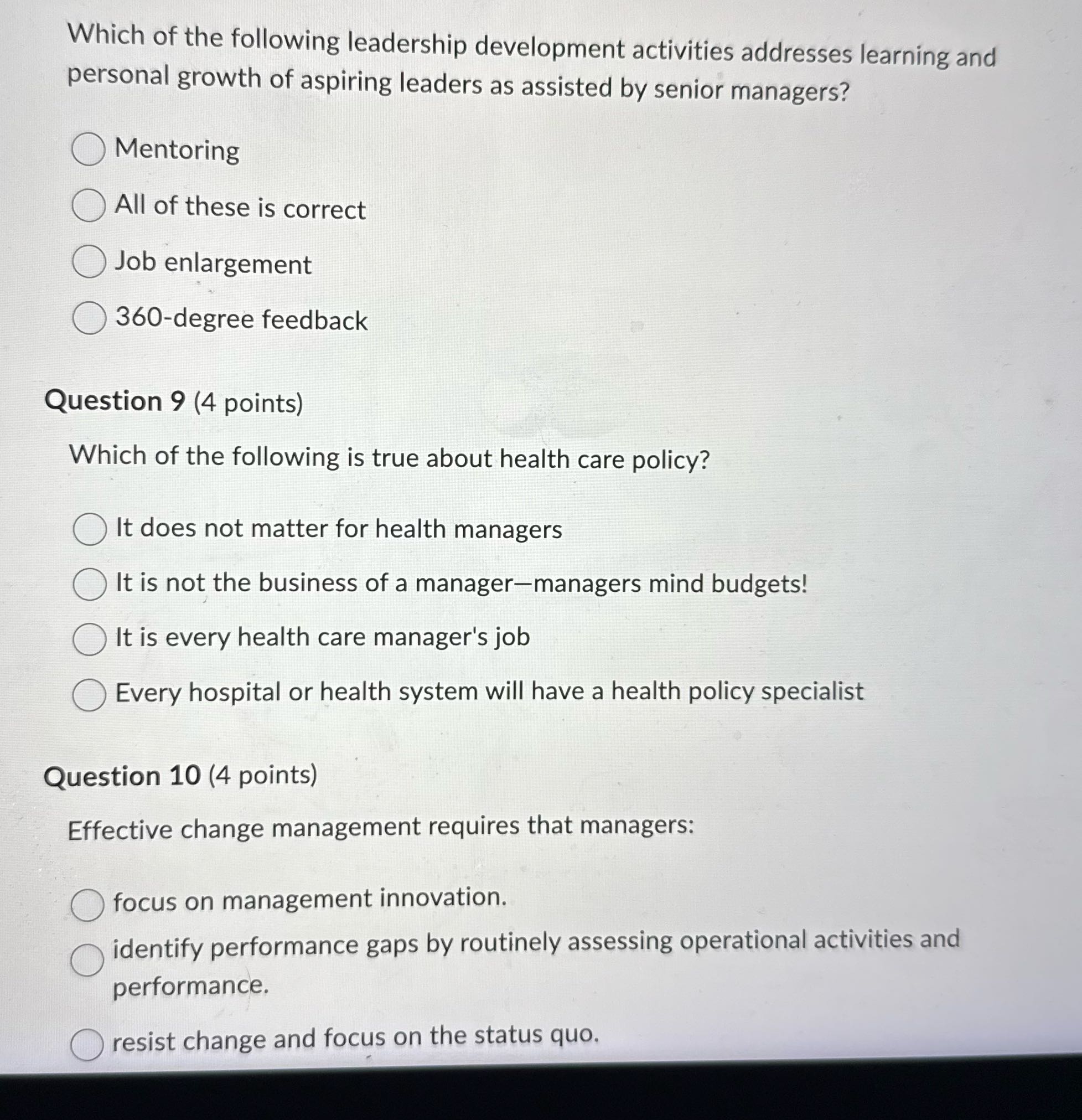 8,9,10 Which of the following leadership