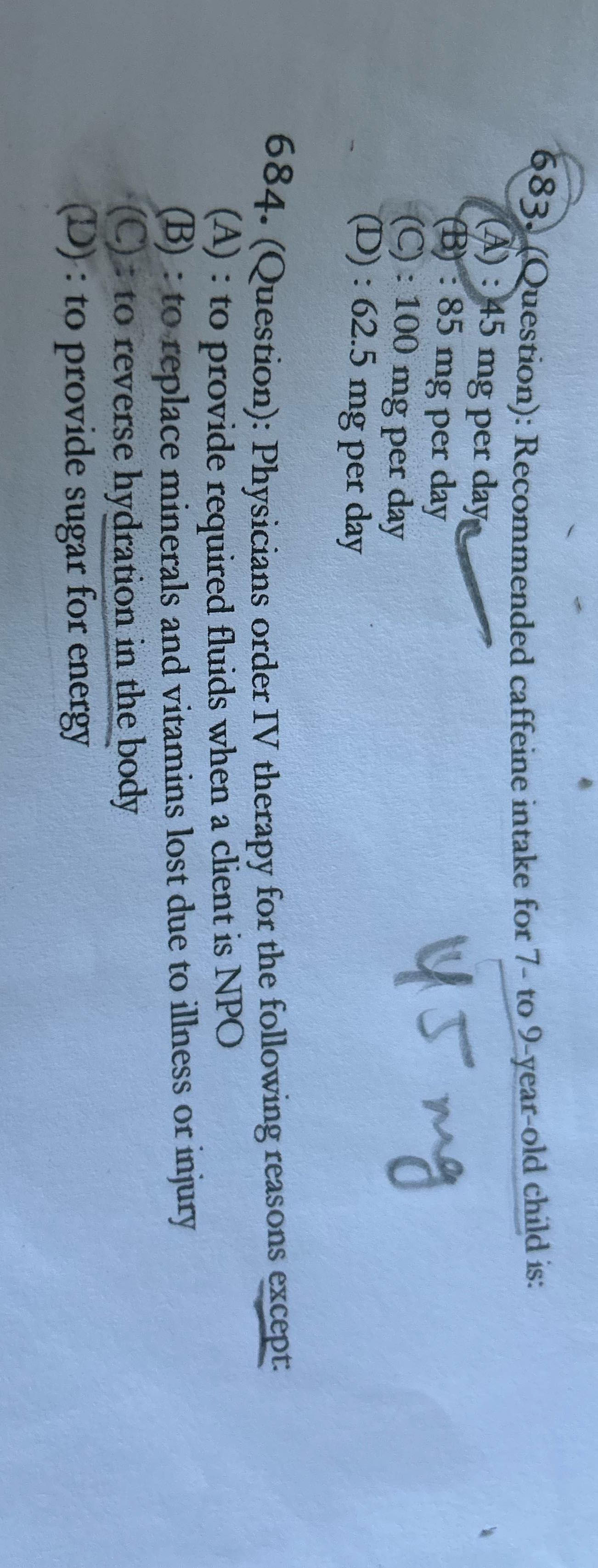 Best answer 683. (Question): Recommended caffeine