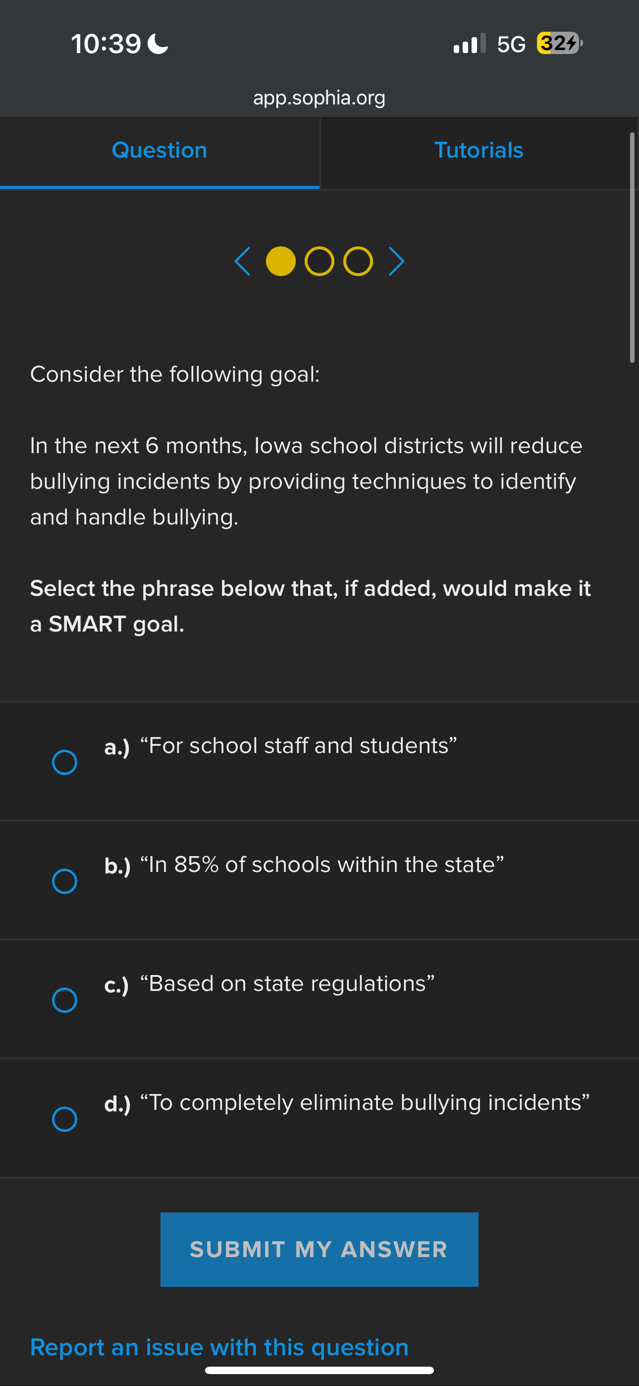 a,b,c, or d 10:39 .1 5G 324 app.sophia.org