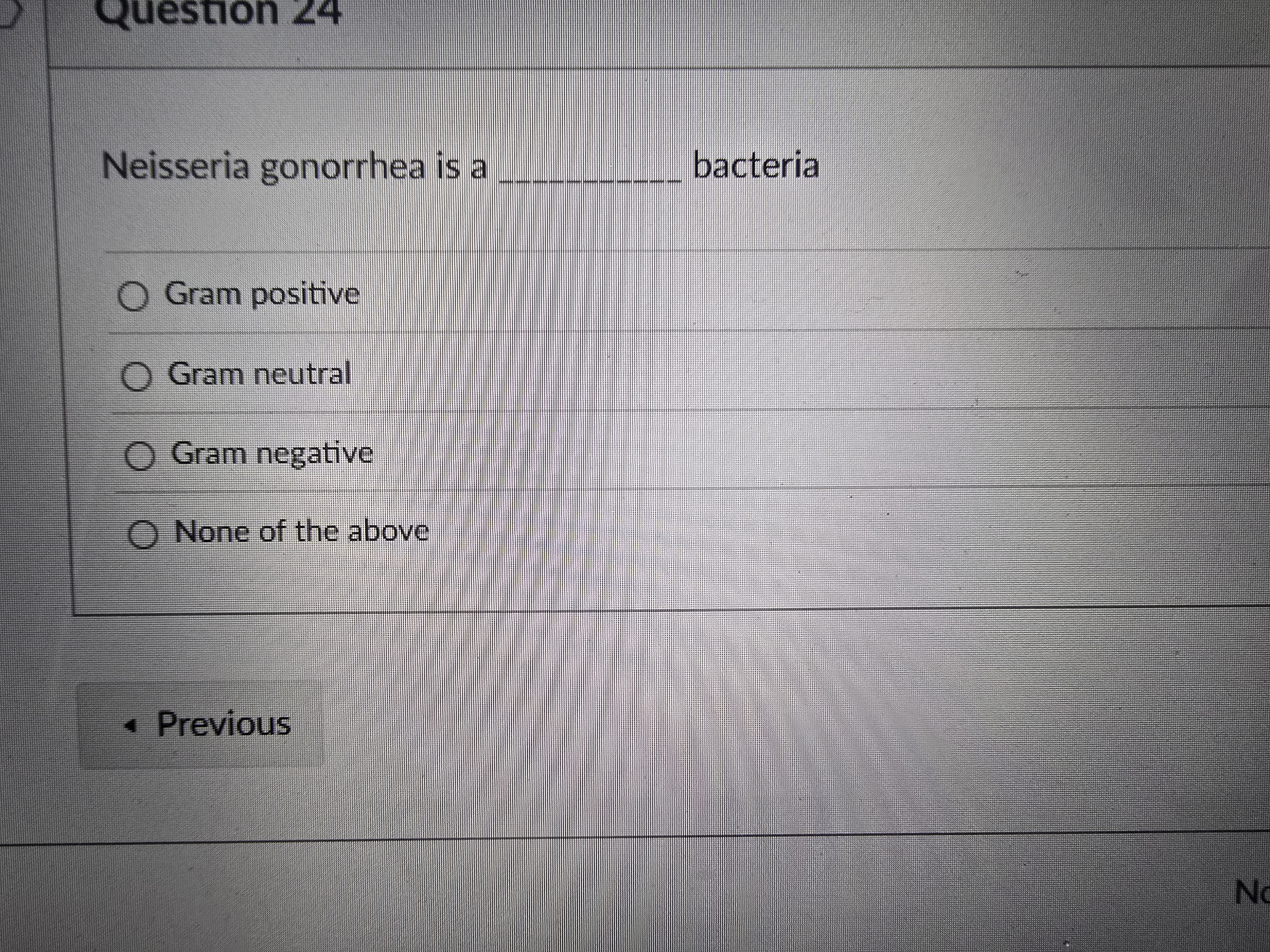 the question Question 24 Neisseria gonorrhea is a