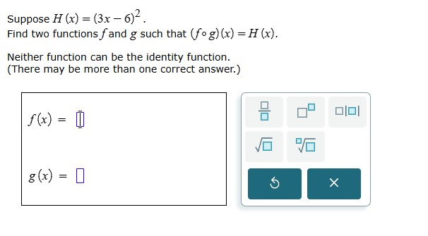 find the domain Suppose H (x) = (3x - 6)2. Find