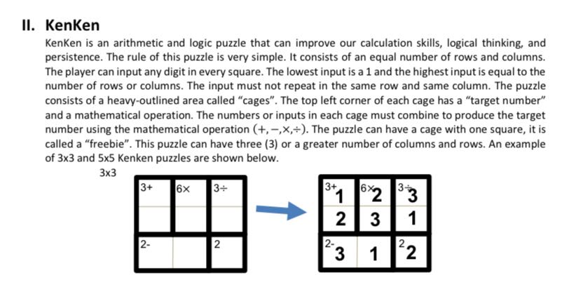 make a problem like kenken puzzle but don't copy