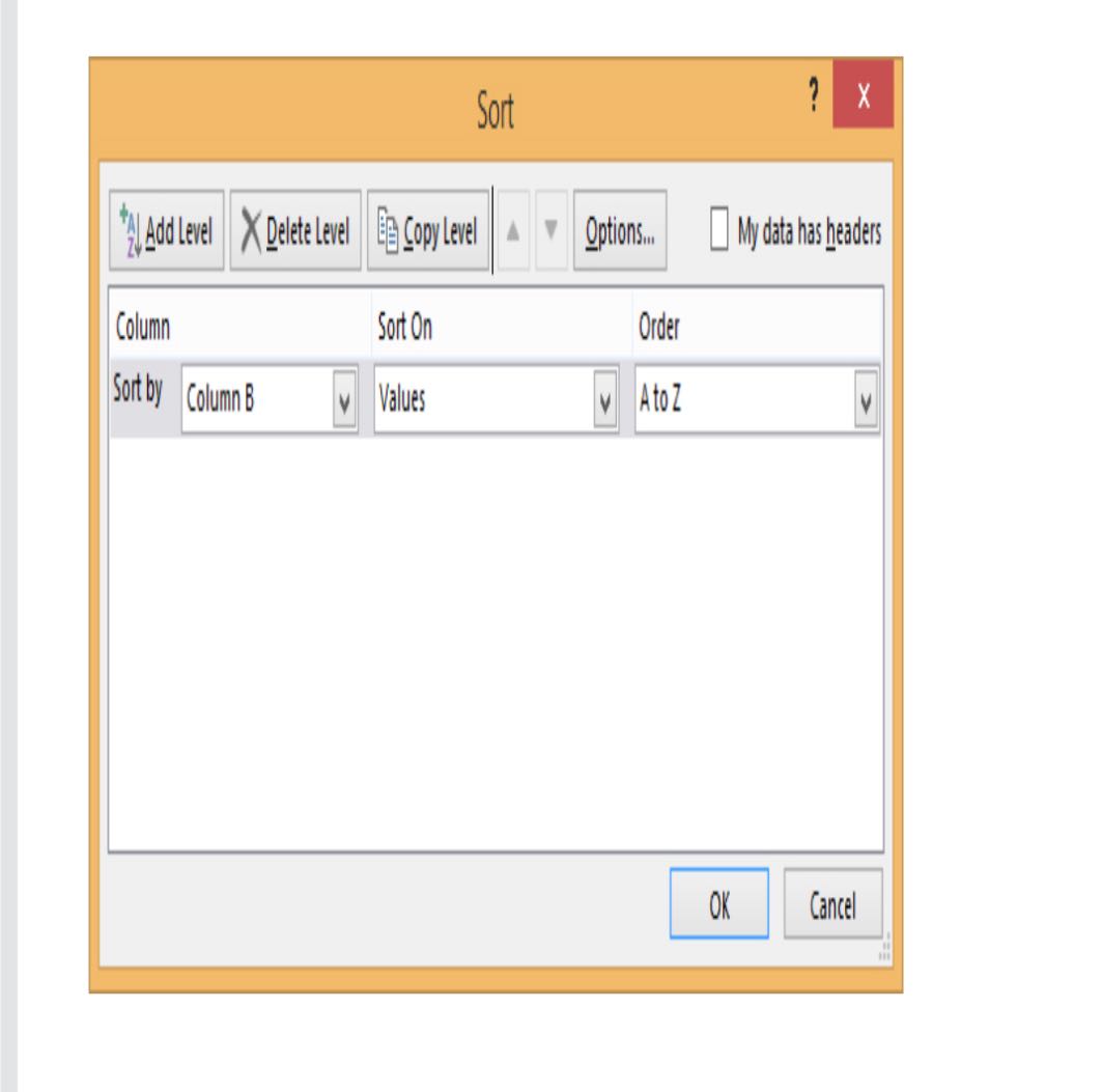 In this example the information will be sorted