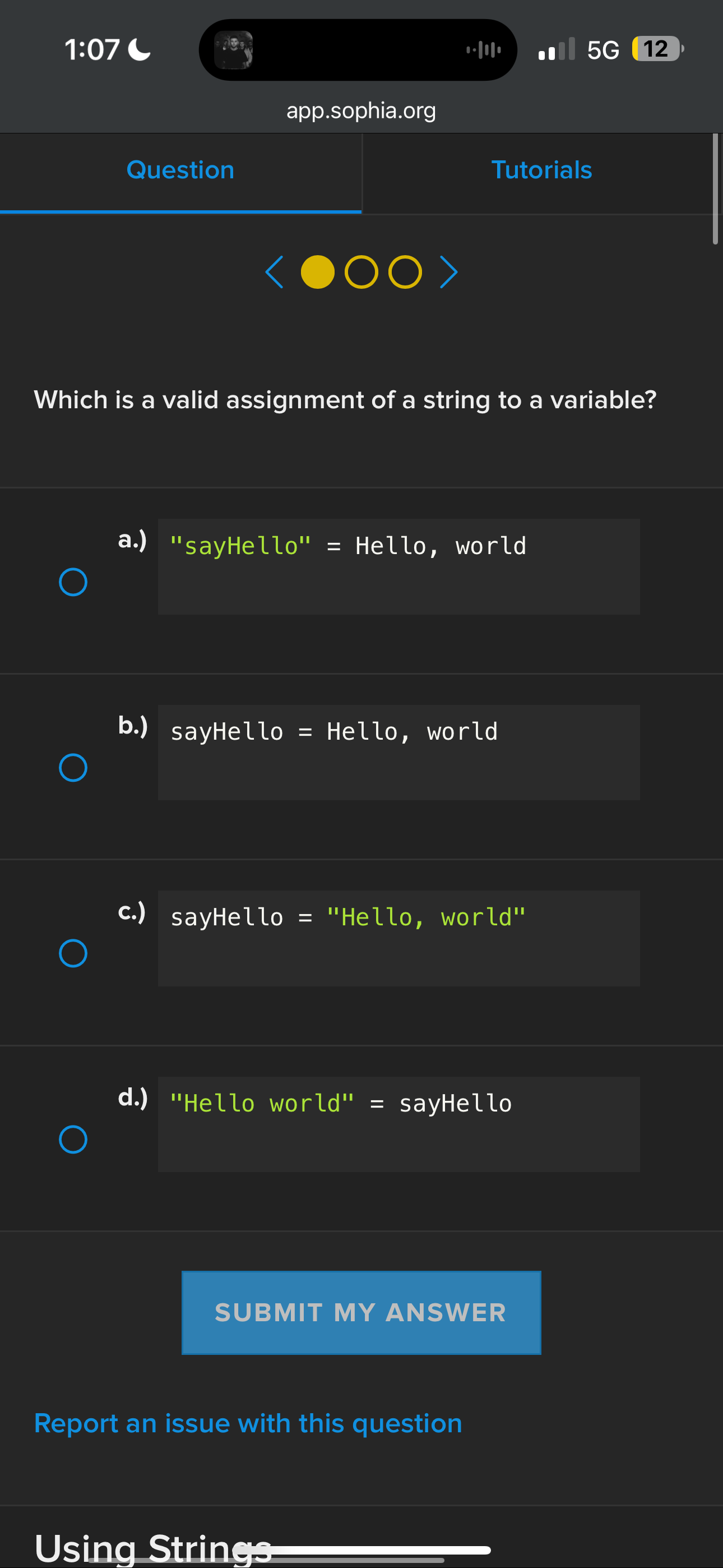 A,b,c, or d 1:07 C .1 5G (12 app.sophia.org