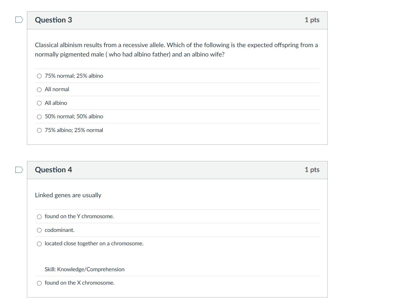 solve U Question 3 1 pts Classical albinism