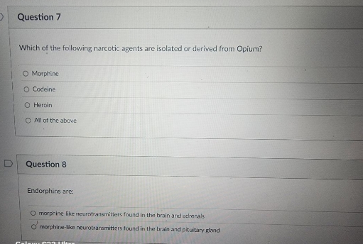 a Question 7 Which of the following narcotic