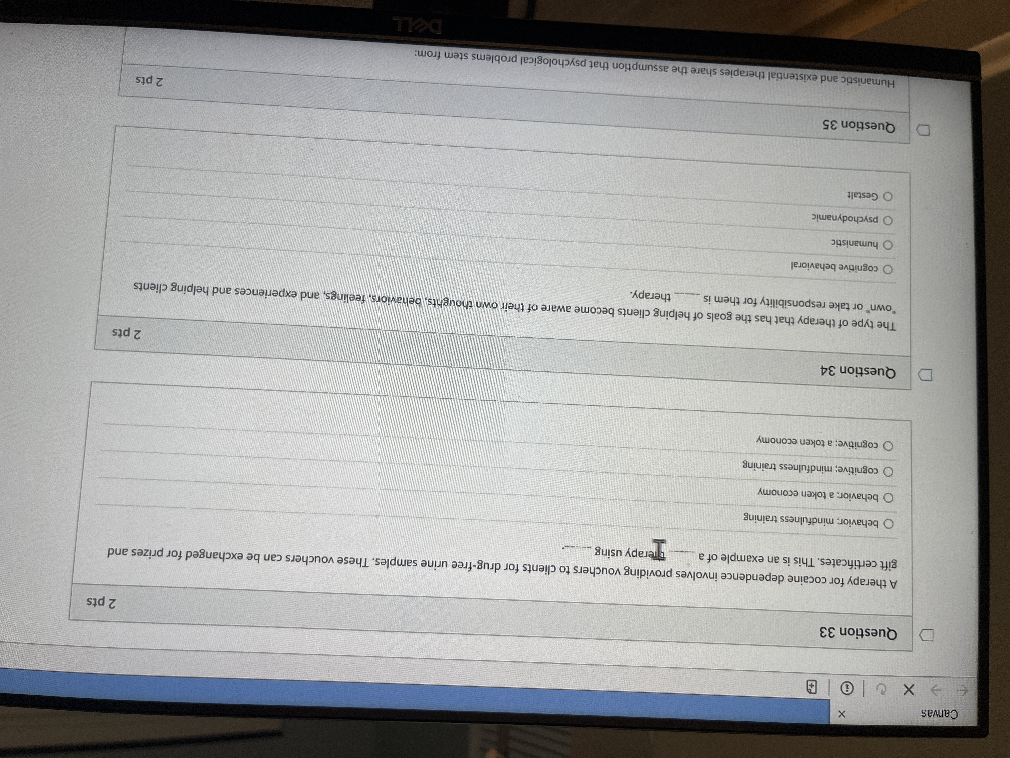 33 & 34 Canvas X D Question 33 2 pts A therapy