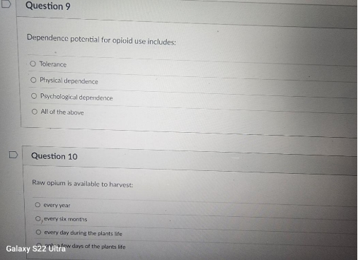 a Question 9 Dependence potential for opioid use