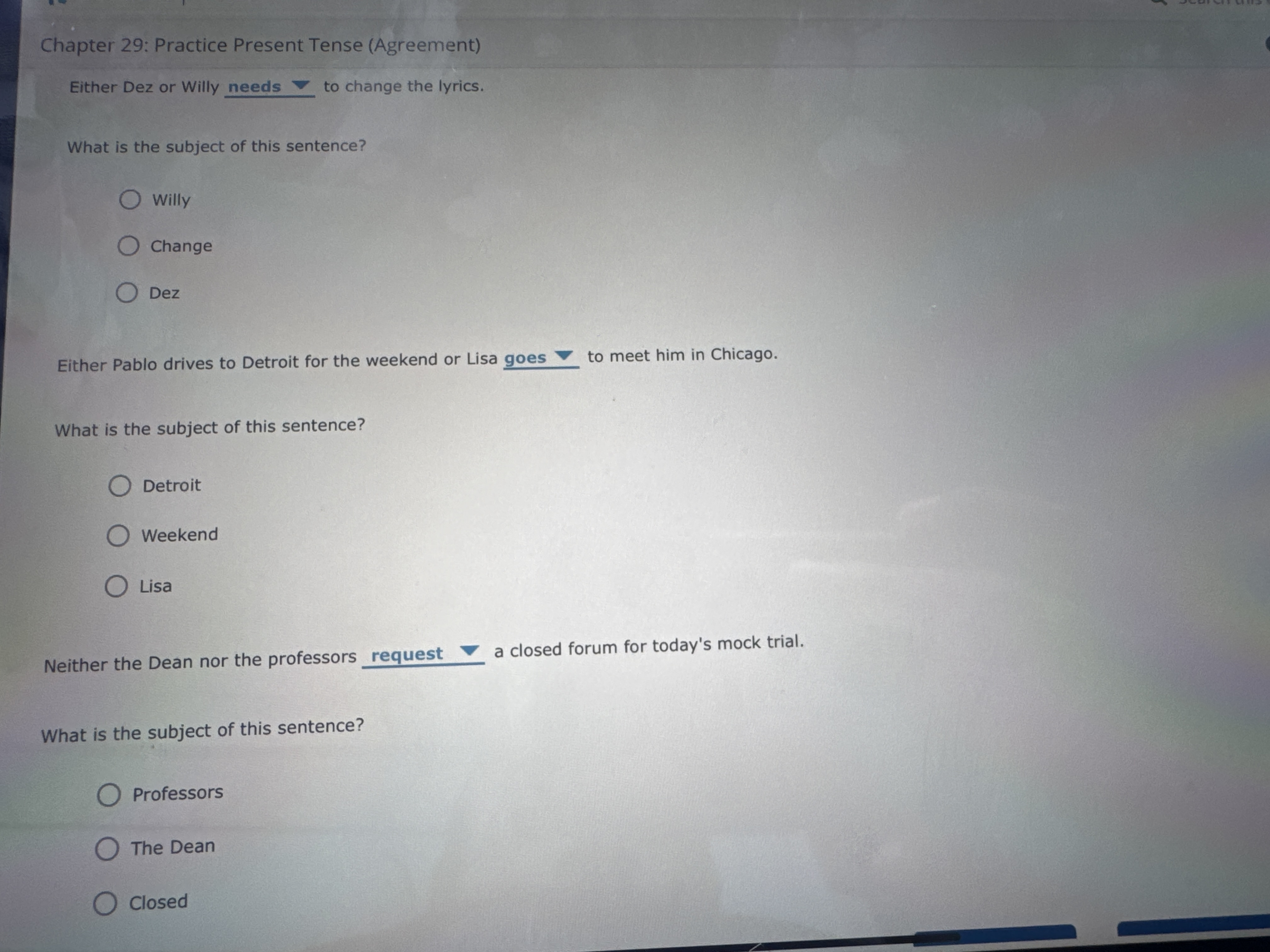 Chapter 29: Practice Present Tense (Agreement)