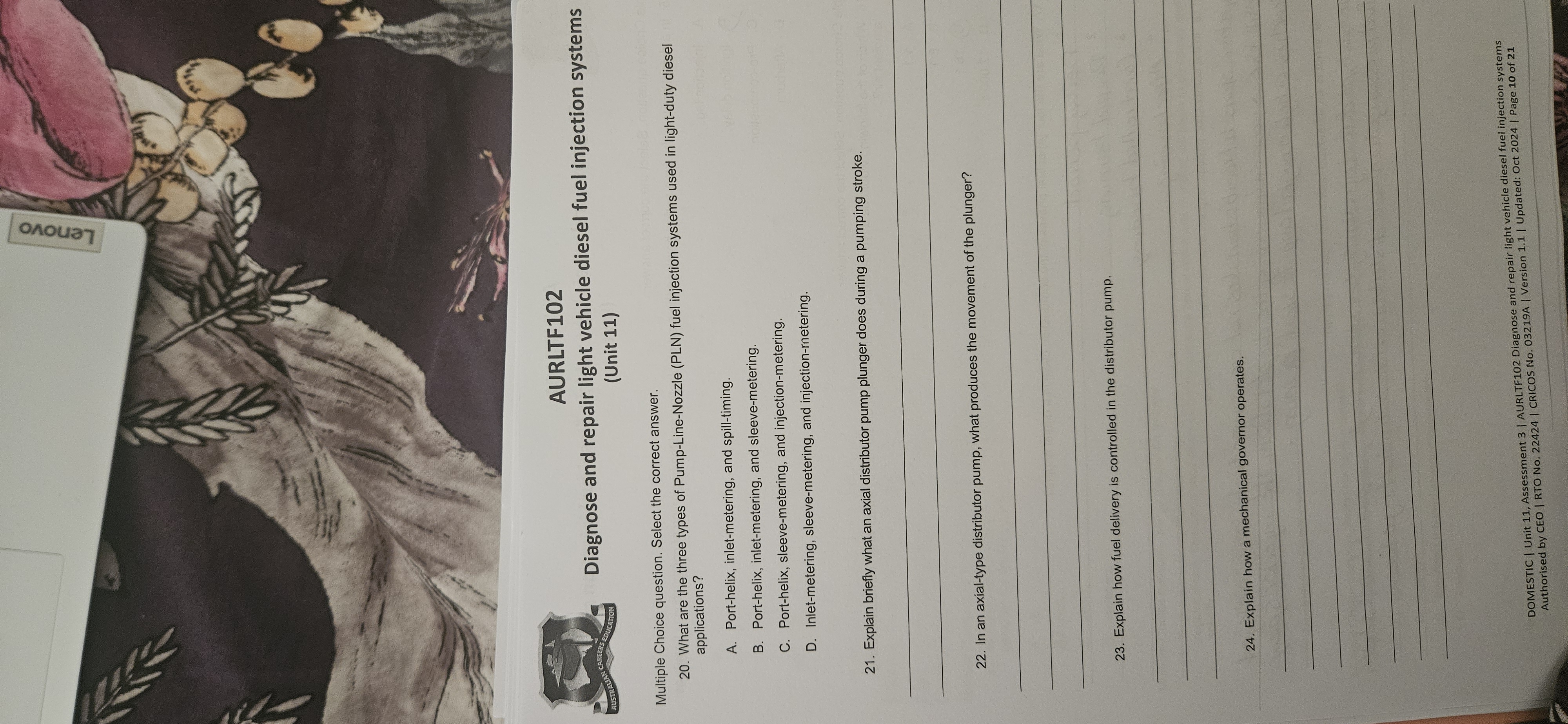 Can you answer question 20? Lenovo AURLTF102