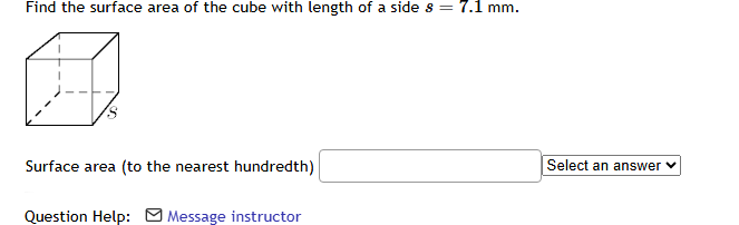Find the surface area of the cube with length of