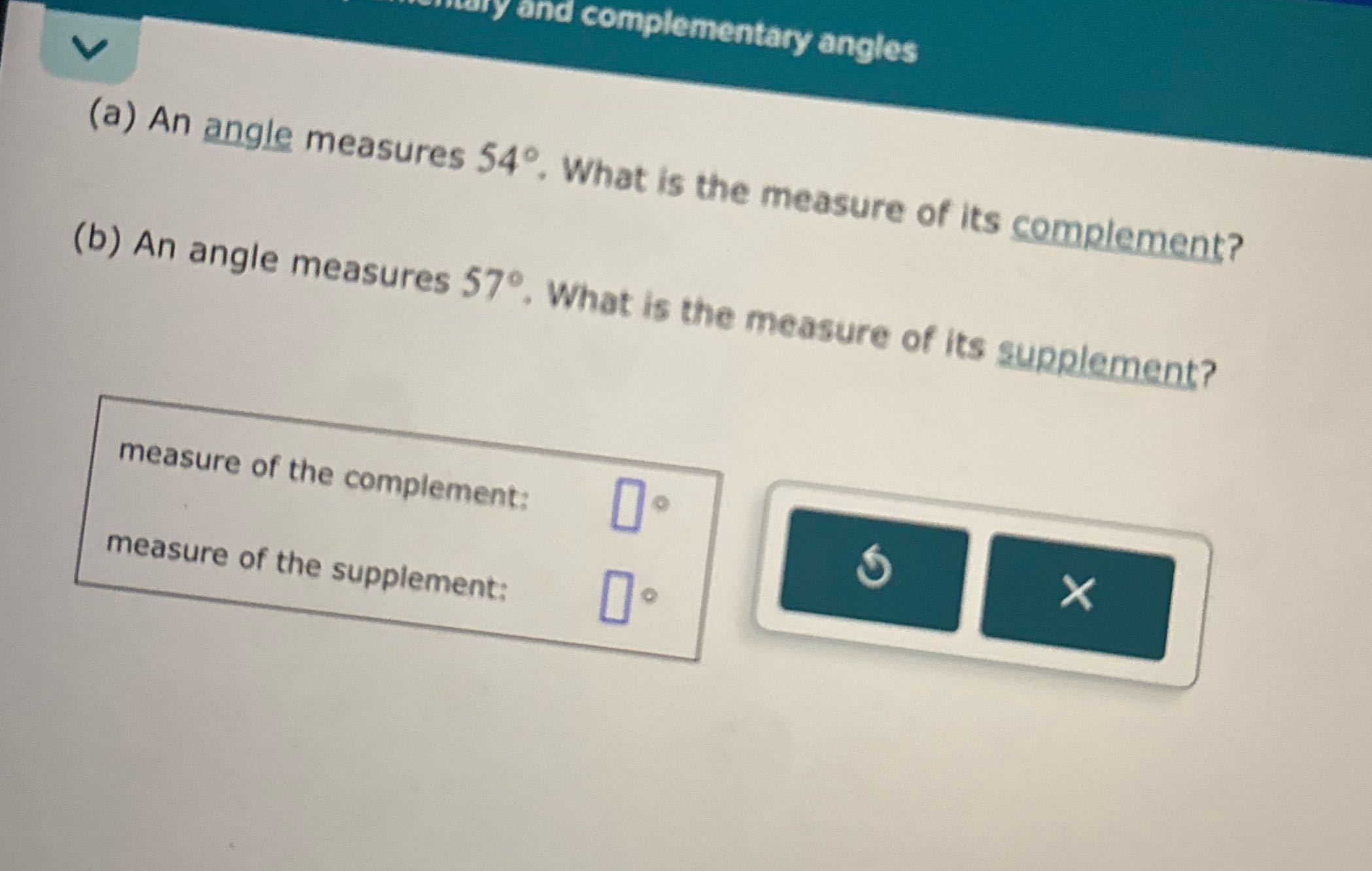 solve ily and complementary angles V (a) An angle